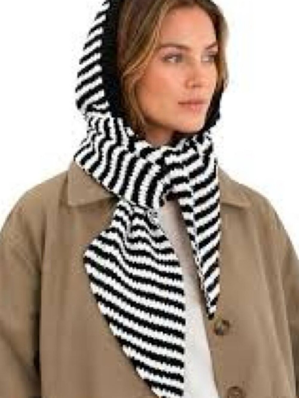 Black and White Striped Hooded Scarf - Extra Long Pointed Hood Y2K
